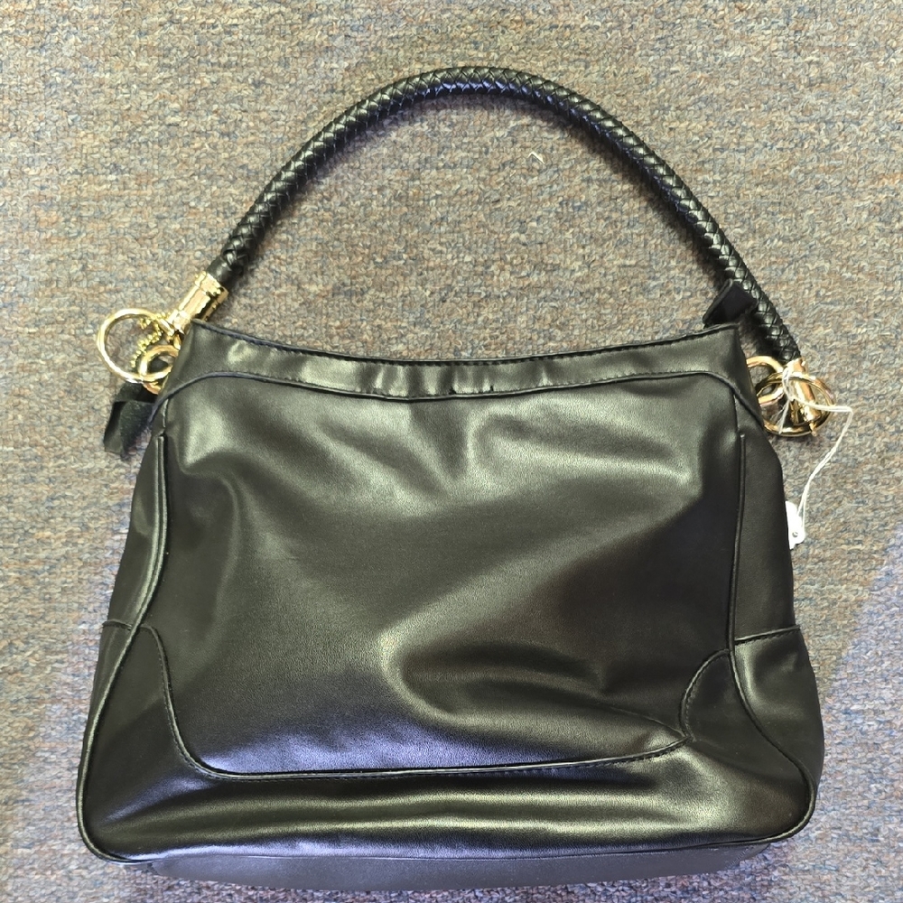 Peck & Peck Black Leather Shoulder Bag with Gold Accents